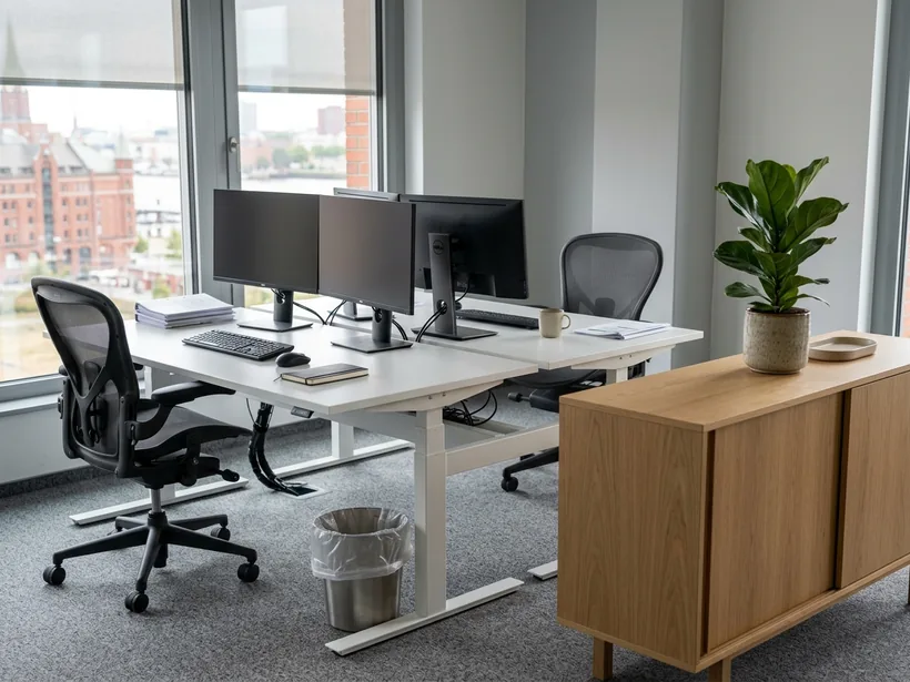 Arbeitsplatz in einem Hamburger Büro nach der Reinigung