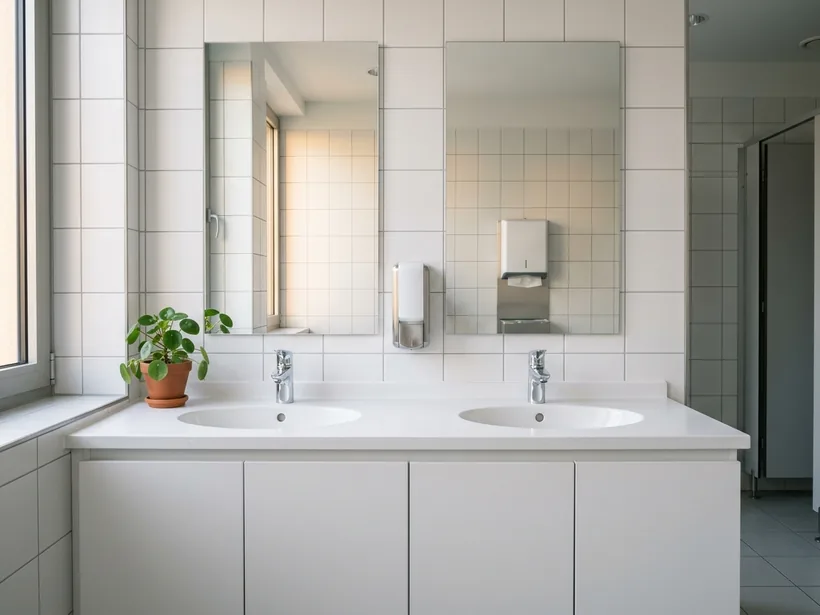 Sanitärraum eines Büros nach der Reinigung